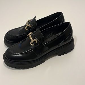 Steve Madden Lando Black Leather Platform Loafer, Black Size 8.5